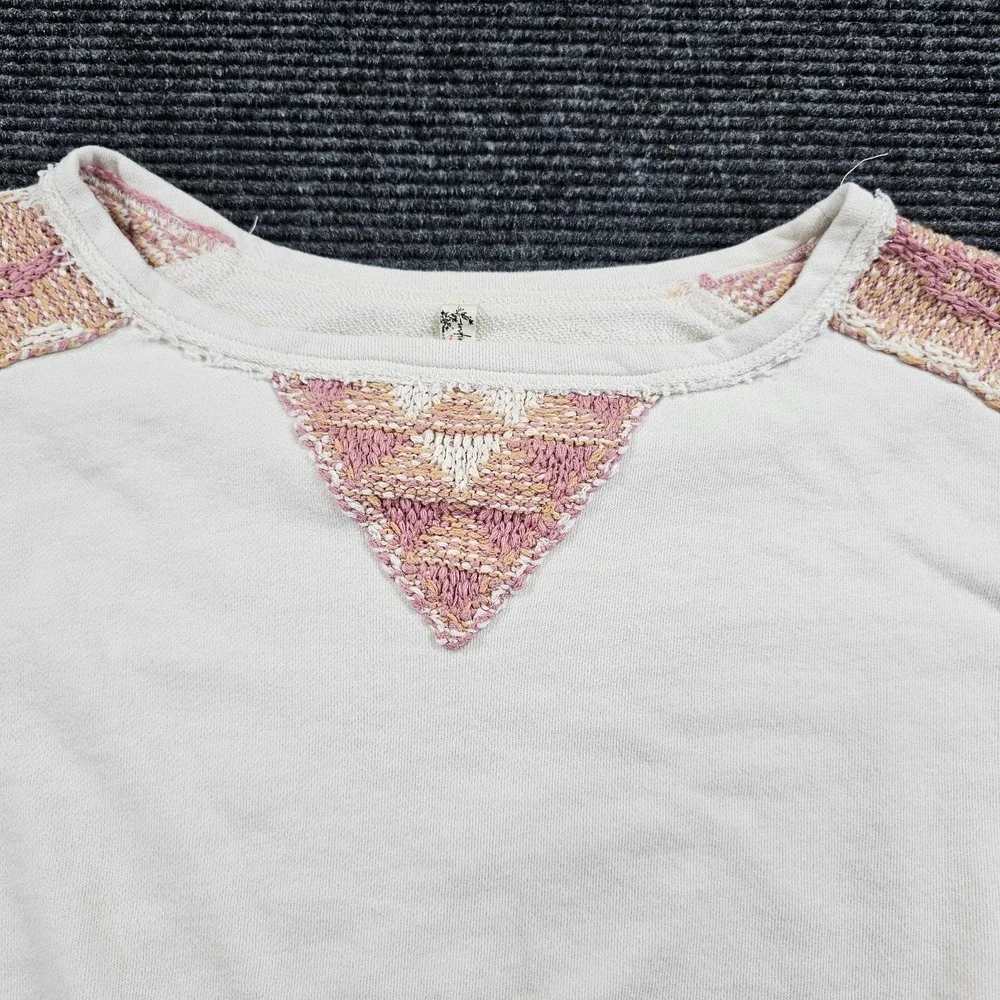 Free People Bodysuit Womens Small Off White Knitted Balloon Sleeve Round Neck